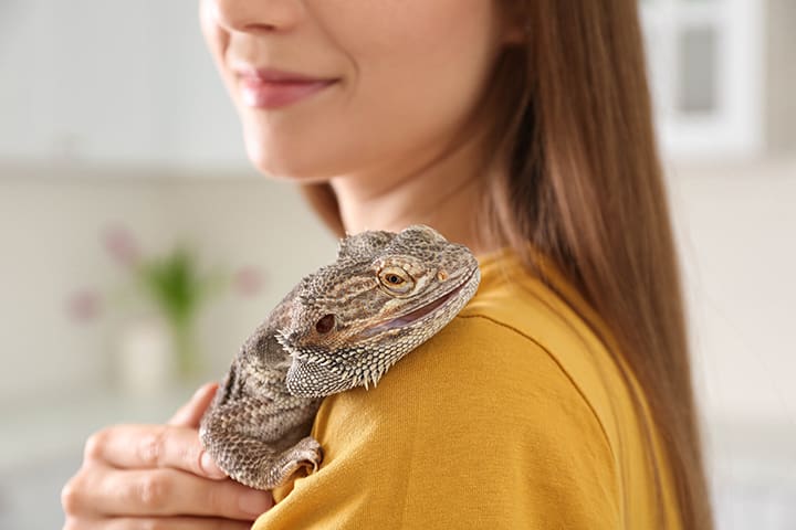 woman holding lizard